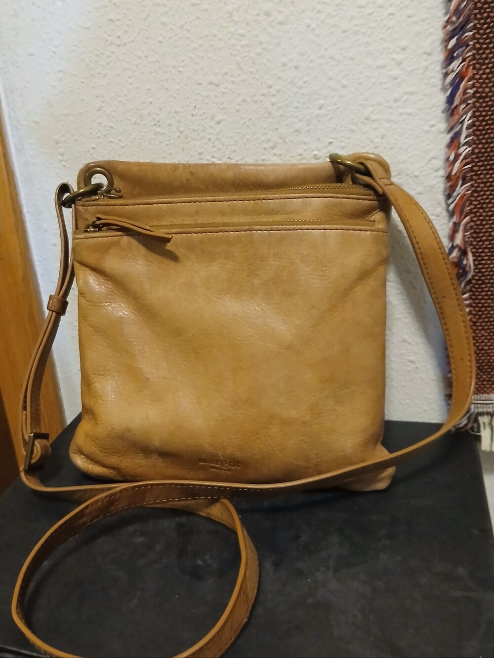 Margot New York Tan Genuine Leather Multi-Pocket Crossbody Bag
